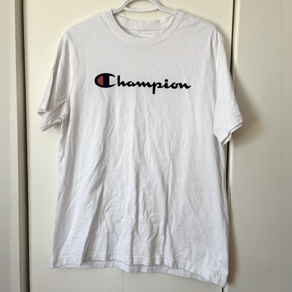 🎉4/30$🎉 Champion White Logo Tee✨ Size L — 8/10